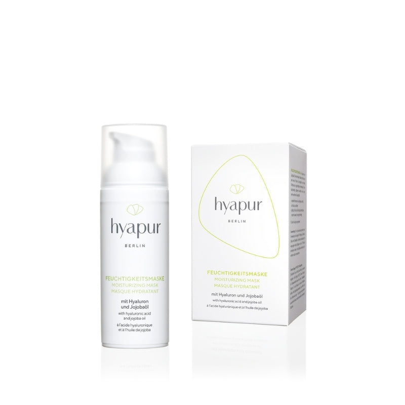 hyapur® GREEN Feuchtigkeitsmaske mit Hyaluron und kaltgepresstem Jojobaöl. Zieht schnell ein ohne zu fetten und spendet der Haut langanhaltende, intensive Feuchtigkeit. Aus der hyapur® GREEN Serie: Luxuriöse Naturkosmetik mit Hyaluron.